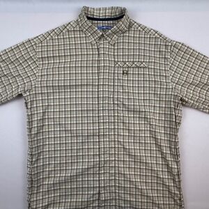 Heybo Outdoors Mens Medium Performance Plaid Long Sleeve Button Down Shirt Olive